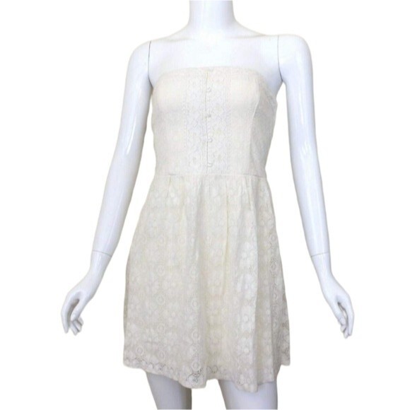 Abercrombie & Fitch Women's Off White Tessa Strapless Lace Dress Size Small - Picture 3 of 13